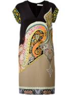 Etro Multipattern V Neck Shift Dress
