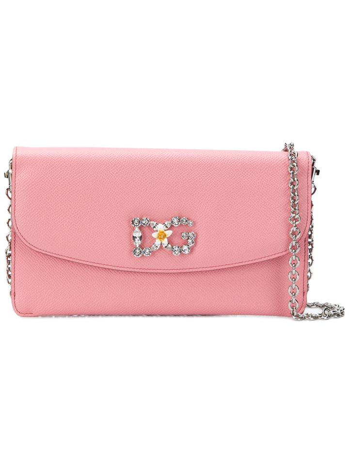 Dolce & Gabbana Crystal Embellished Chain Wallet - Pink & Purple