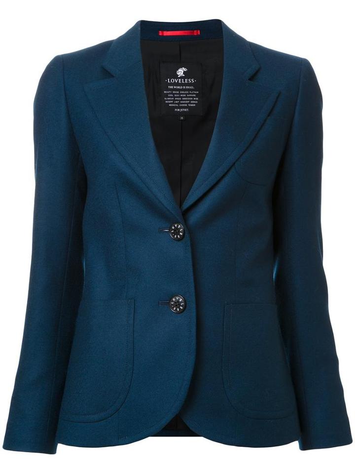 Loveless Peaked Lapel Blazer, Women's, Size: 34, Blue, Lambs Wool
