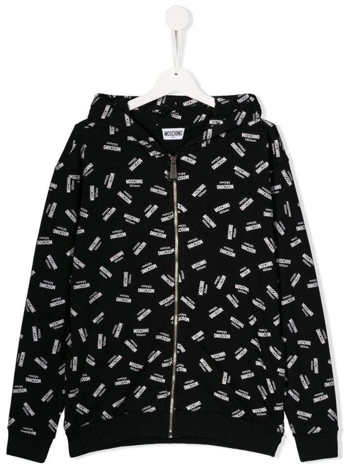 Moschino Kids Teen Logo Zipped Hoodie - Black