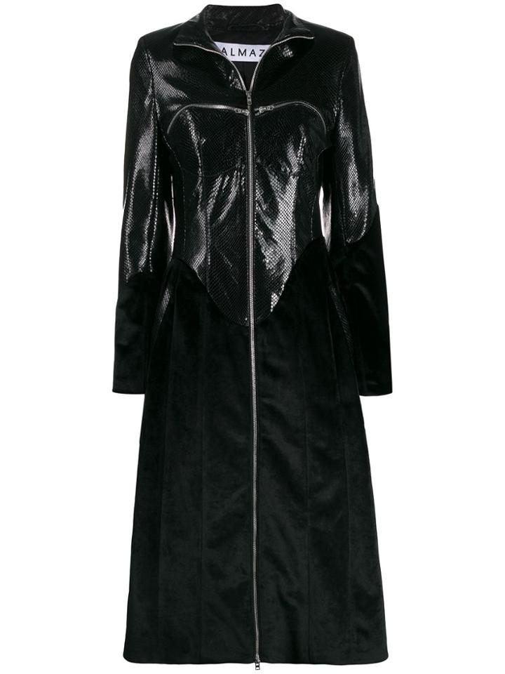 Almaz Zipped Chest Pockets Coat - Black