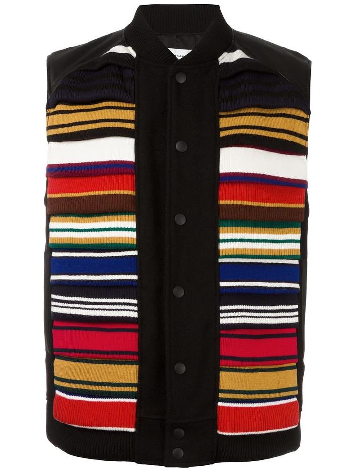 Facetasm - Contrast Stripe Vest - Men - Calf Leather/nylon/cupro/wool - Iv, Black, Calf Leather/nylon/cupro/wool