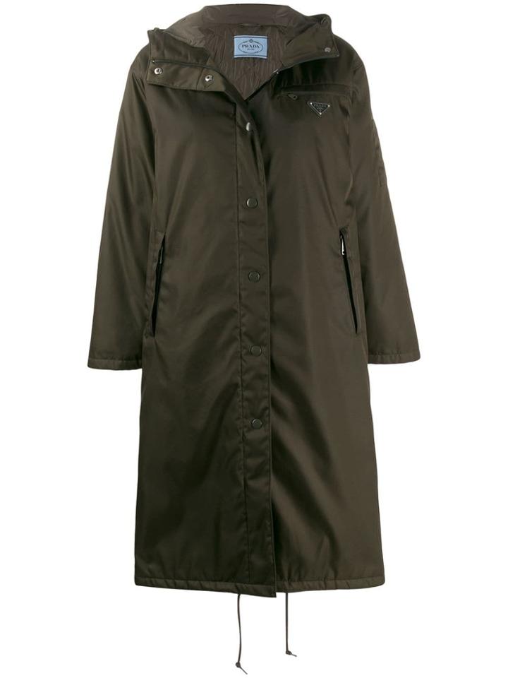 Prada Hooded Gabardine Style Coat - Green
