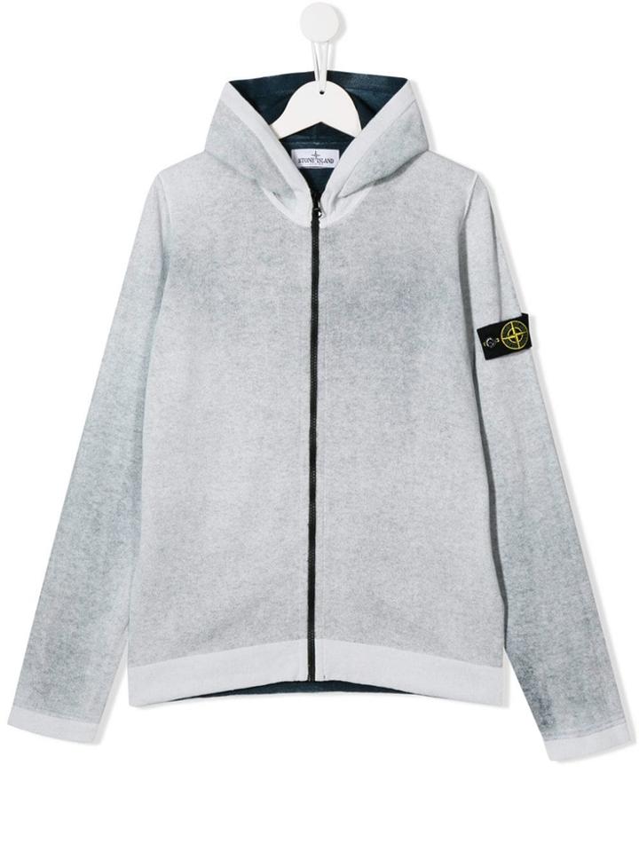 Stone Island Junior Zip-up Logo Hoodie - Grey