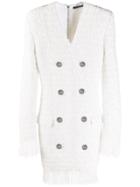 Balmain Feather-trimmed Tweed Blazer Dress - White
