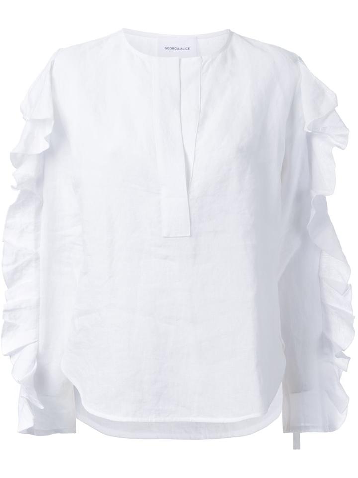 Georgia Alice Ruffled Shirt, Women's, Size: 10, White, Linen/flax