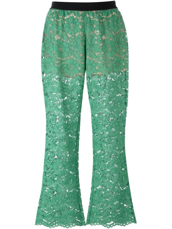 Twin-set Floral Lace Trousers, Women's, Size: Xs, Green, Viscose/cotton/polyamide/polyester