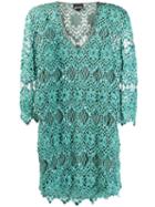 Just Cavalli Embellished Crochet Shift Dress - Green