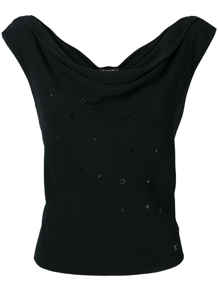 Chanel Pre-owned Cowl Neck Embellished Blouse - Black