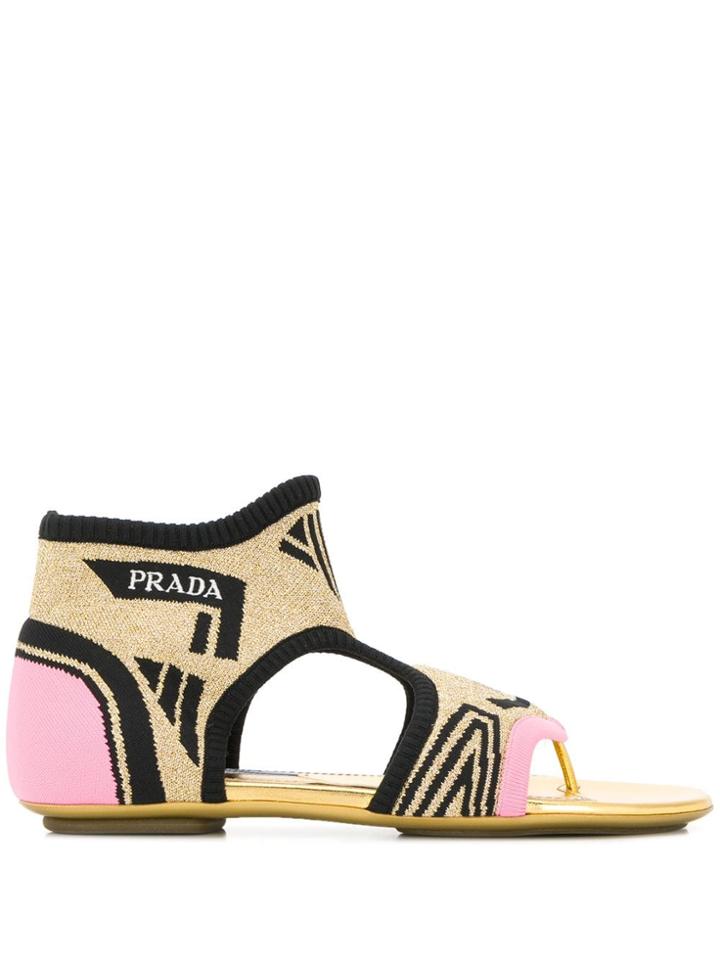 Prada Sock Style Sandals - Gold