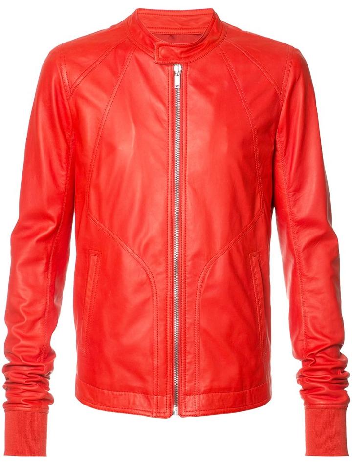 Rick Owens Zipped Jacket, Men's, Size: 50, Red, Leather/cotton/calf Leather