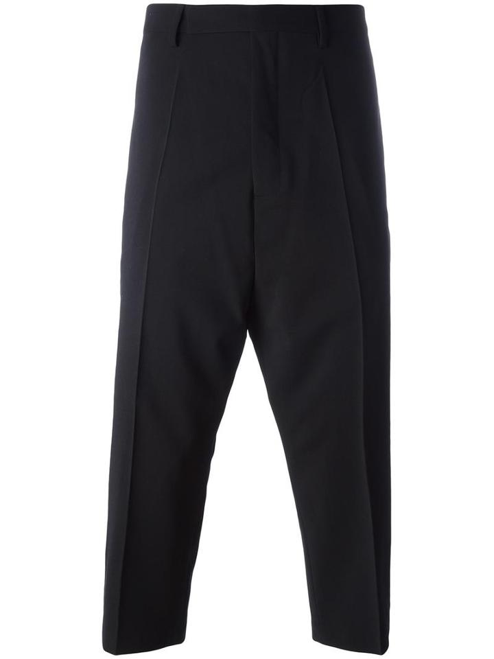Rick Owens Drop-crotch Cropped Trousers, Men's, Size: 52, Black, Cupro/virgin Wool/spandex/elastane