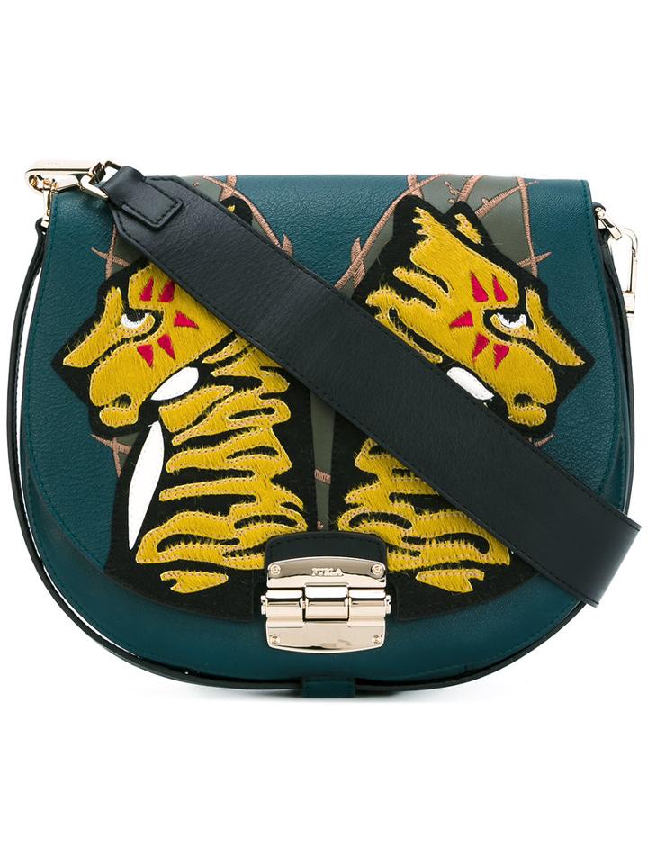 Furla Tiger Patch Saddle Bag, Women's, Green, Leather/nylon/polyamide/metal