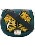 Furla Tiger Patch Saddle Bag, Women's, Green, Leather/nylon/polyamide/metal