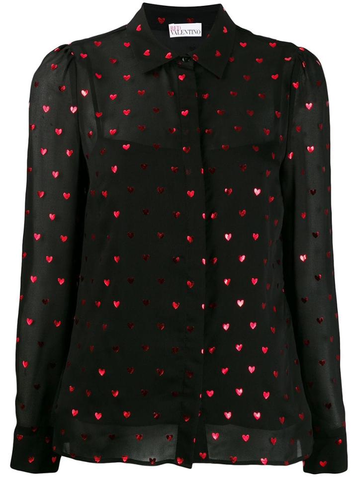 Red Valentino Redvalentino Sheer Heart Print Blouse - Black