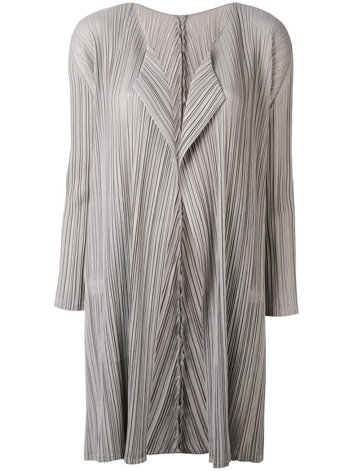 Pleats Please By Issey Miyake - Pleated Coat - Women - Polyester - 5, Grey, Polyester