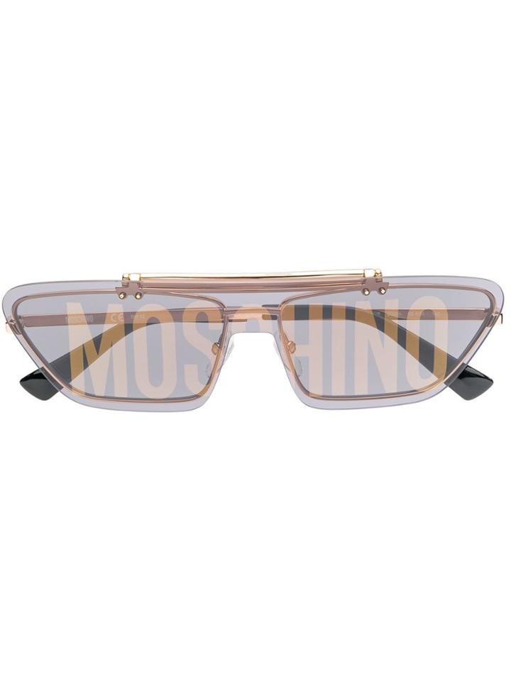 Moschino Eyewear Logo Print Cat Eye Sunglasses - Gold