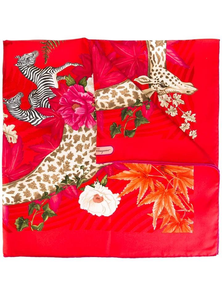 Salvatore Ferragamo Giraffe Print Scarf, Women's, Red, Silk