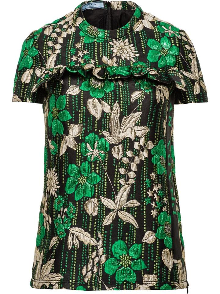 Prada Short-sleeved Cloqué Top - Green
