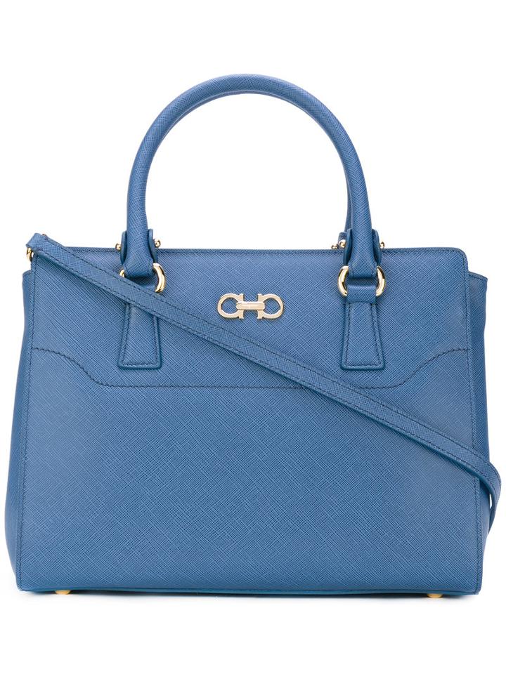 Salvatore Ferragamo - Double Gancio Small Tote Bag - Women - Leather - One Size, Blue, Leather
