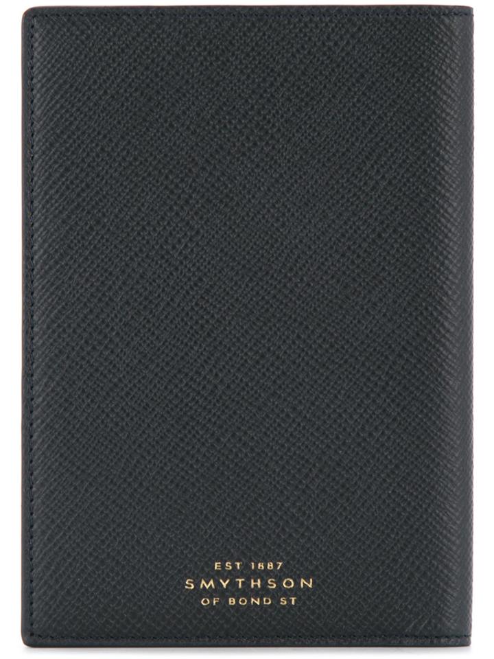 Smythson Logo Stamp Passport Cover - Black