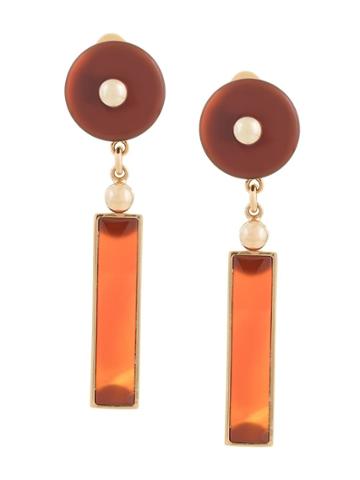 Crystalline Long Agate Earrings - Brown
