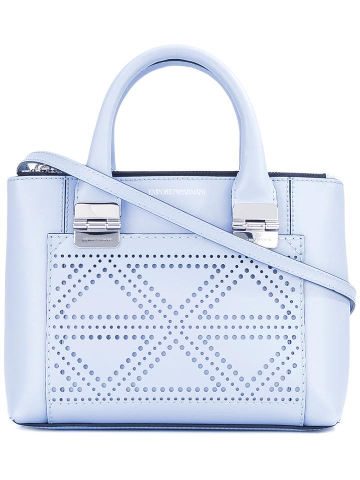 Laser-cut Triangle Detail Shoulder Bag - Women - Cotton/calf Leather - One Size, Blue, Cotton/calf Leather, Emporio Armani