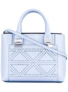 Laser-cut Triangle Detail Shoulder Bag - Women - Cotton/calf Leather - One Size, Blue, Cotton/calf Leather, Emporio Armani