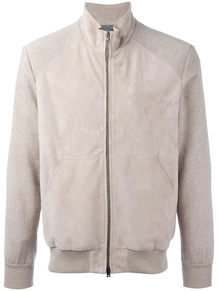 Herno Panel Bomber Jacket, Men's, Size: 48, Nude/neutrals, Calf Leather/cotton/viscose/polyester