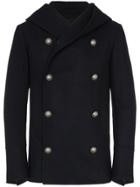 Balmain Double-breasted Hooded Peacoat - Blue