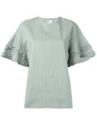 Victoria Beckham - Ruffled Detail Striped T-shirt - Women - Cotton - 14, Green, Cotton