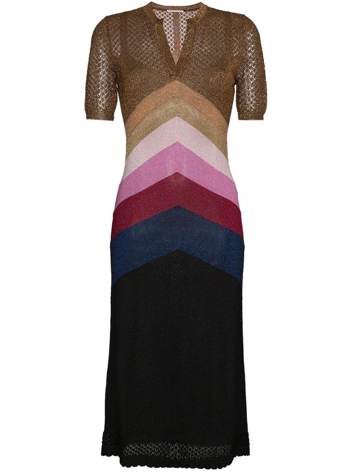 Marco De Vincenzo V-neck Fitted Chevron Stripe Lurex Dress -