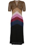 Marco De Vincenzo V-neck Fitted Chevron Stripe Lurex Dress -