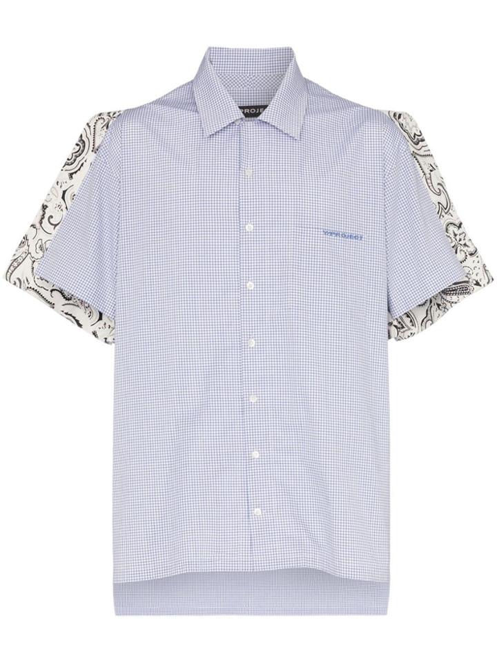 Y / Project Check Print Paisley Print Panel Cotton Shirt - Blue