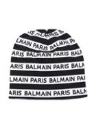 Balmain Kids Teen Striped Logo Print Beanie - Black