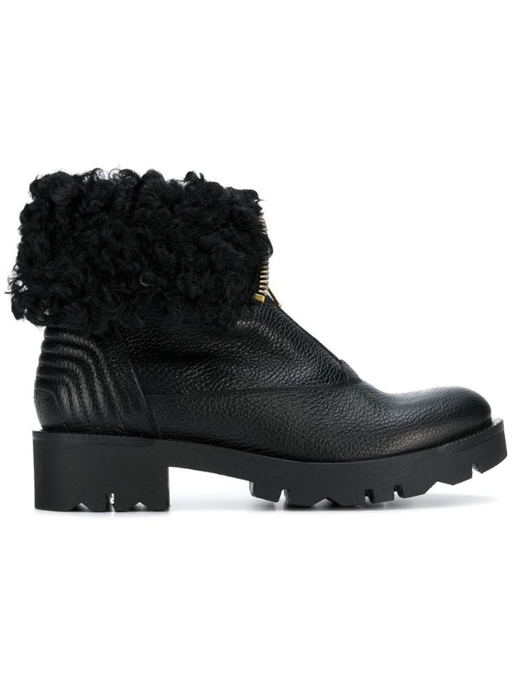 Tosca Blu Fur Zipped Ankle Boots - Black