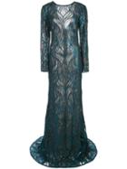 Tadashi Shoji Sequinned Lace Gown - Blue