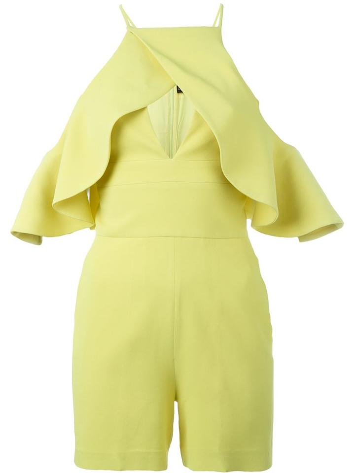 David Koma Cold Shoulder Ruffle Playsuit, Women's, Size: 8, Green, Acetate/viscose/spandex/elastane/lyocell