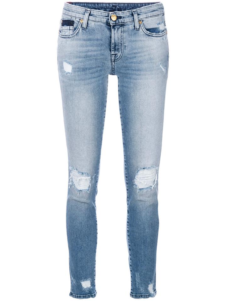 7 For All Mankind Faded Distressed Skinny Jeans - Blue