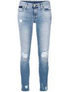 7 For All Mankind Faded Distressed Skinny Jeans - Blue