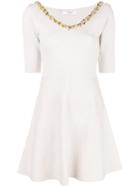 Blugirl Embellished Neck Flared Dress - Nude & Neutrals