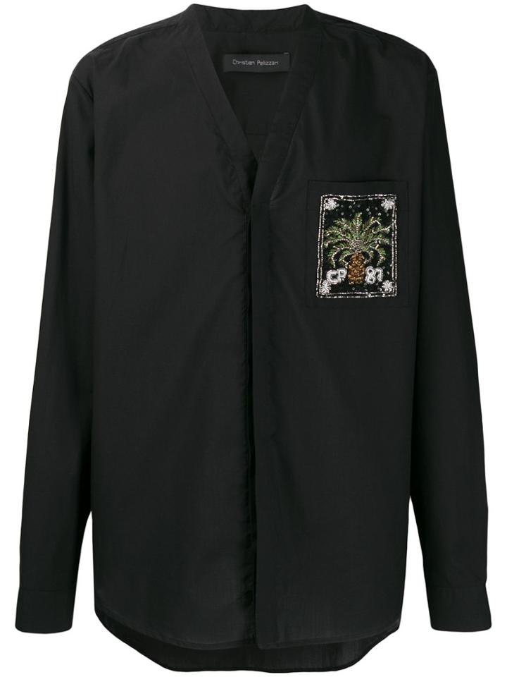 Christian Pellizzari Embroidered Pocket Shirt - Black