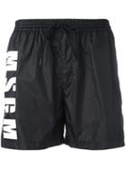 Msgm Logo Print Running Shorts, Men's, Size: 46, Black, Polyamide