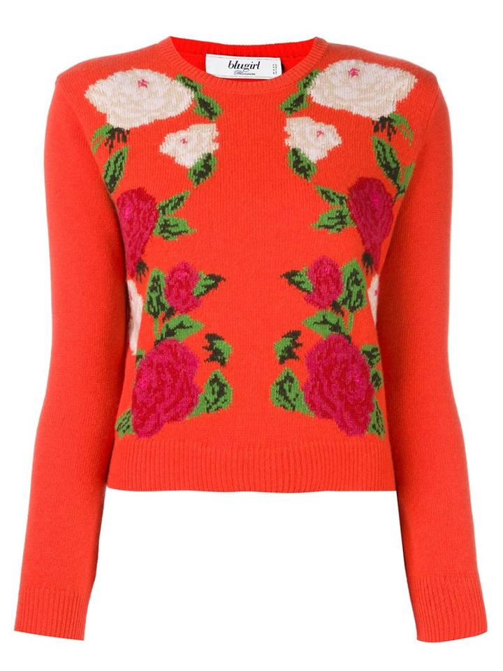 Blugirl Floral Instarsia Jumper, Women's, Size: 44, Red, Polyamide/viscose/cashmere/wool