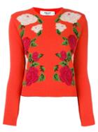 Blugirl Floral Instarsia Jumper, Women's, Size: 44, Red, Polyamide/viscose/cashmere/wool