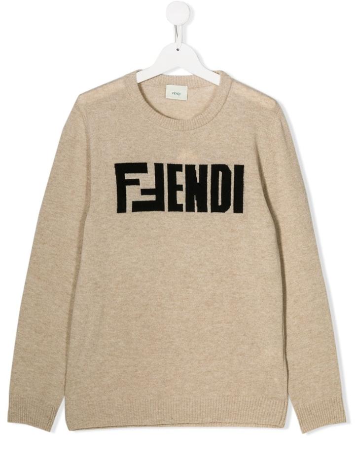 Fendi Kids Teen Ffendi Intarsia Jumper - Neutrals