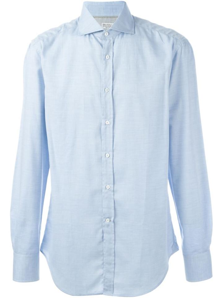 Brunello Cucinelli Classic Long Sleeve Shirt, Men's, Size: Xxxl, Blue, Cotton