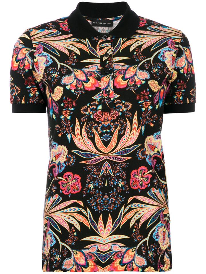 Etro Floral Print Polo Shirt - Black