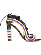Paula Cademartori Crazy Stripes Sandals, Women's, Size: 40, Black, Leather