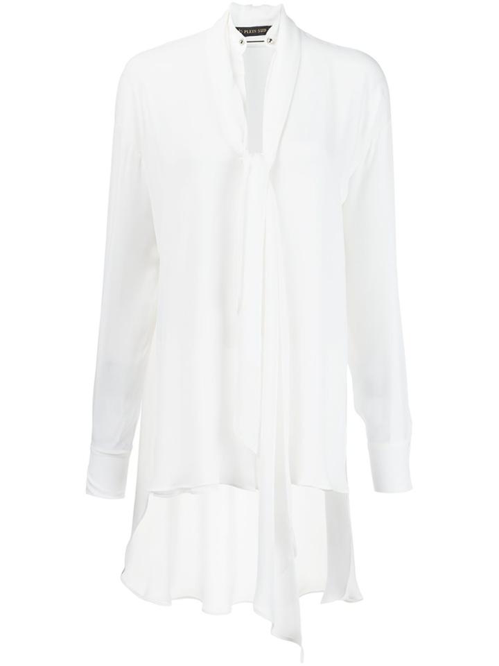 Plein Sud Fringed Neck Tie Blouse - White